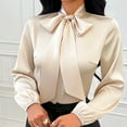 thumbnail image 1 of Ahabrexf Blouse, Women's Fashionable Casual Solid Color Bow Long Sleeve Stand up Collar Pullover Top, 1 of 6