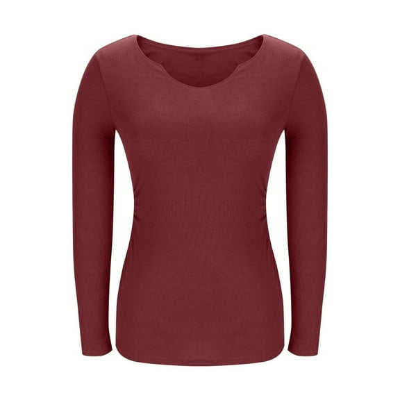 Ahabrexf Top for Women, Square Neck Blouse with Chest Cushion Elastic Long Sleeve Solid Pullover