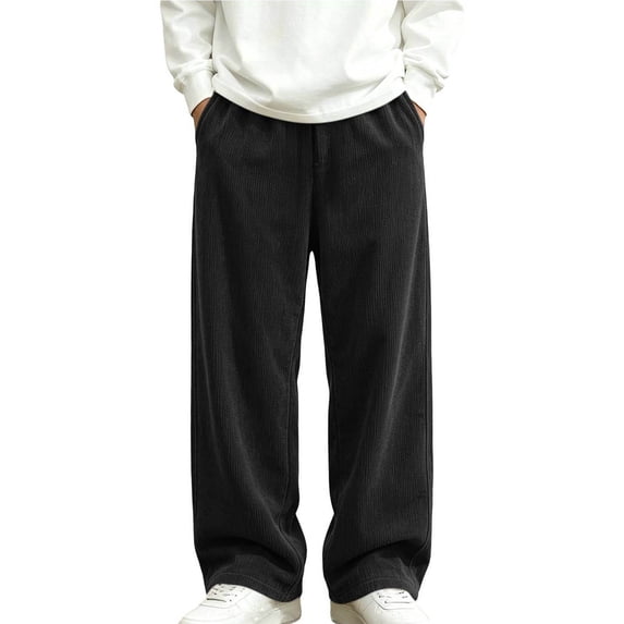 Ahabrexf Boys Corduroy Pants, Wide Leg Straight Trousers, Elastic Waist, Side Pockets, Full Length, for Youth, Casual Daily Wear