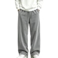 thumbnail image 1 of Ahabrexf Boys Corduroy Pants, Wide Leg Straight Trousers, Elastic Waist, Side Pockets, Full Length, for Youth, Casual Daily Wear, 1 of 9