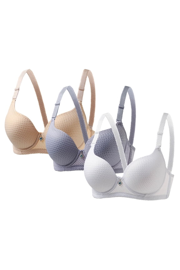 T shirt Wireless Bras for Women Seamless Design with Underwire Curve Bra Gathered Underwear 3 Pc
