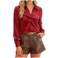 thumbnail image 1 of Ahabrexf Button Down Shirts for Women Collared V Neck Long Sleeve Solid Blouse Top, 1 of 6