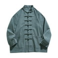 thumbnail image 1 of Ahabrexf Mens Flannel Jacket, Solid Color Long Sleeve Stand up Collar Cardigan Linen Shirt Top, 1 of 2