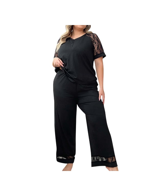 Casual Home Match Set for Women, Short Sleeve Top and High Waist Long Pants, Polyester Two Piece Outfit, Soft Lightweight Fabric, Breathable Summer Wear