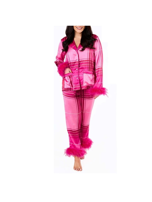 Casual Pajama Set for Women, Long Sleeve Cardigan with Soft Fabric Cuffs and Matching Pants, 100% Polyester, Soft Lightweight Fabric, Winter Vernal Wear