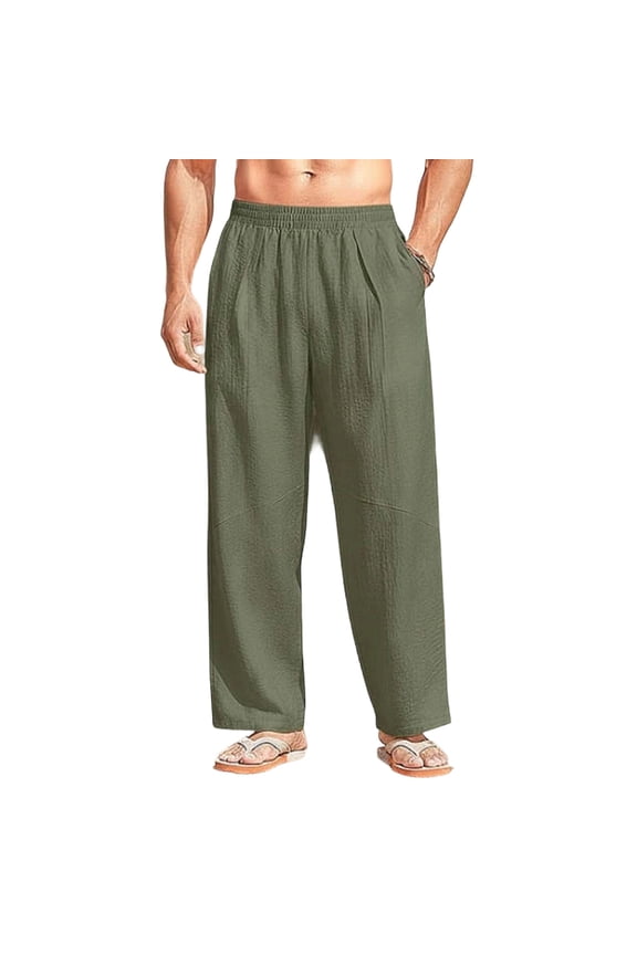 Casual Pants for Men with Pocket, Loose Fit Solid Color Beach Trousers