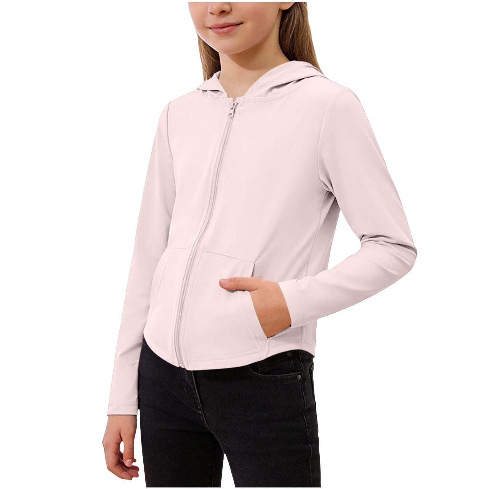 Ahabrexf Children's Sunscreen Jacket Solid Color Long Sleeve Zip-Up ...