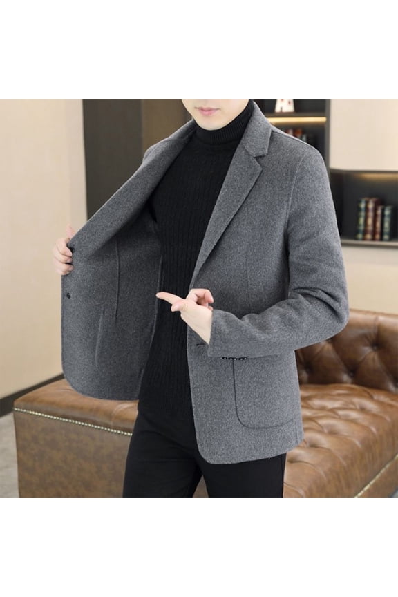 Thermal Jacket for Men, Laid-Back Wool Coat Classic Hue Zip-Up Thermal Top with Velvet Fabric