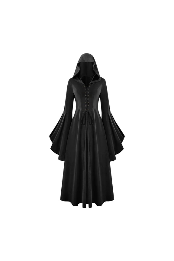 Coats for Women Womens Hooded Lace Sleeve Button Up Hanky Hem Skirted Gothic Coat Cloak Hooded Cloak for Women Hooded Cloak for Women