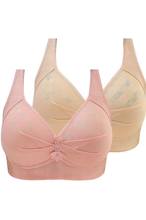 Daily Bra for Women, Natural Fiber Mixed Breathable Non Steel Ring Style with Gathered Front and Middle Button Closure