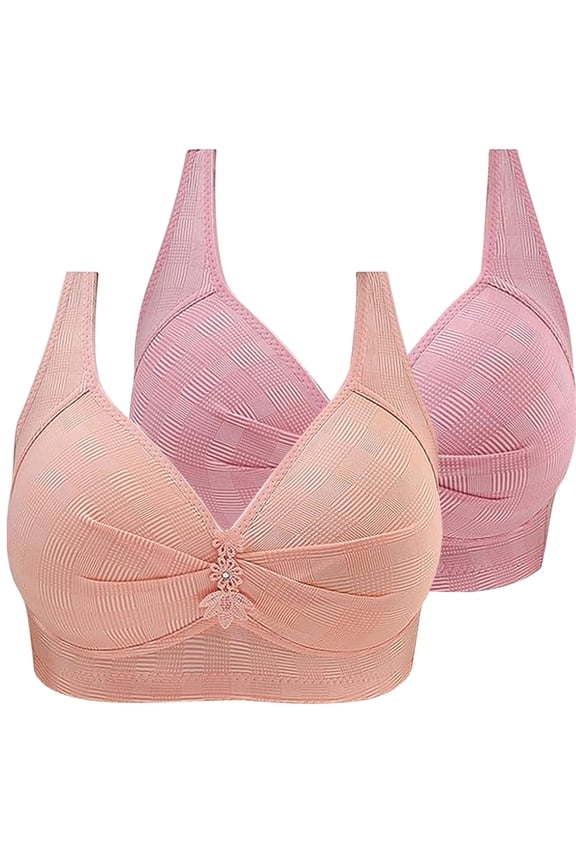 Daily Bra for Women, Natural Fiber Mixed Breathable Non Steel Ring Style with Gathered Front and Middle Button Closure