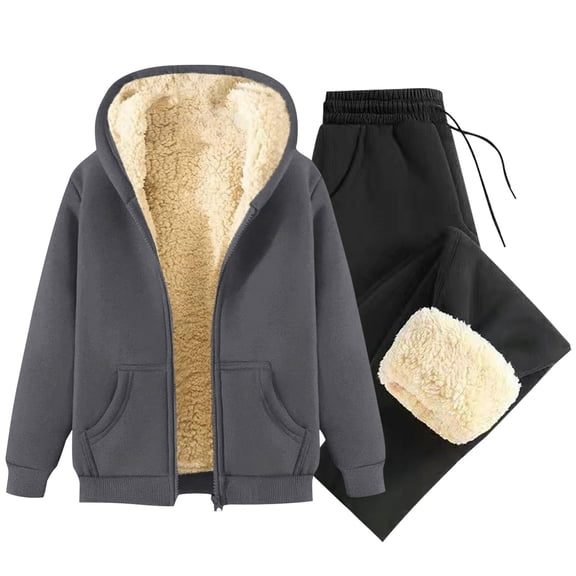 Ahabrexf Fashion Men's Casual Solid Color Drawstring Trouser and Long Sleeve Hooded Keep Warm Set