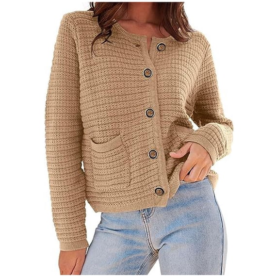Ahabrexf Winter Coats for Women, Fashion Solid Color Button Long Sleeve Sweater Cardigan Blouse