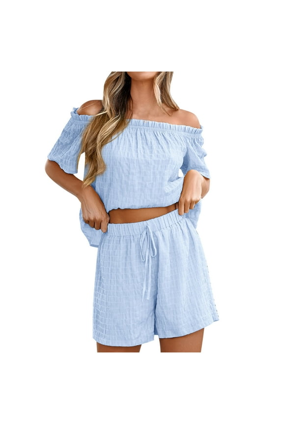 Blouses for Women Fashion Women's Casual Loose Solid Short Sleeve Tops Shorts Blouse Off Shoulder Blouses for Women Fashion