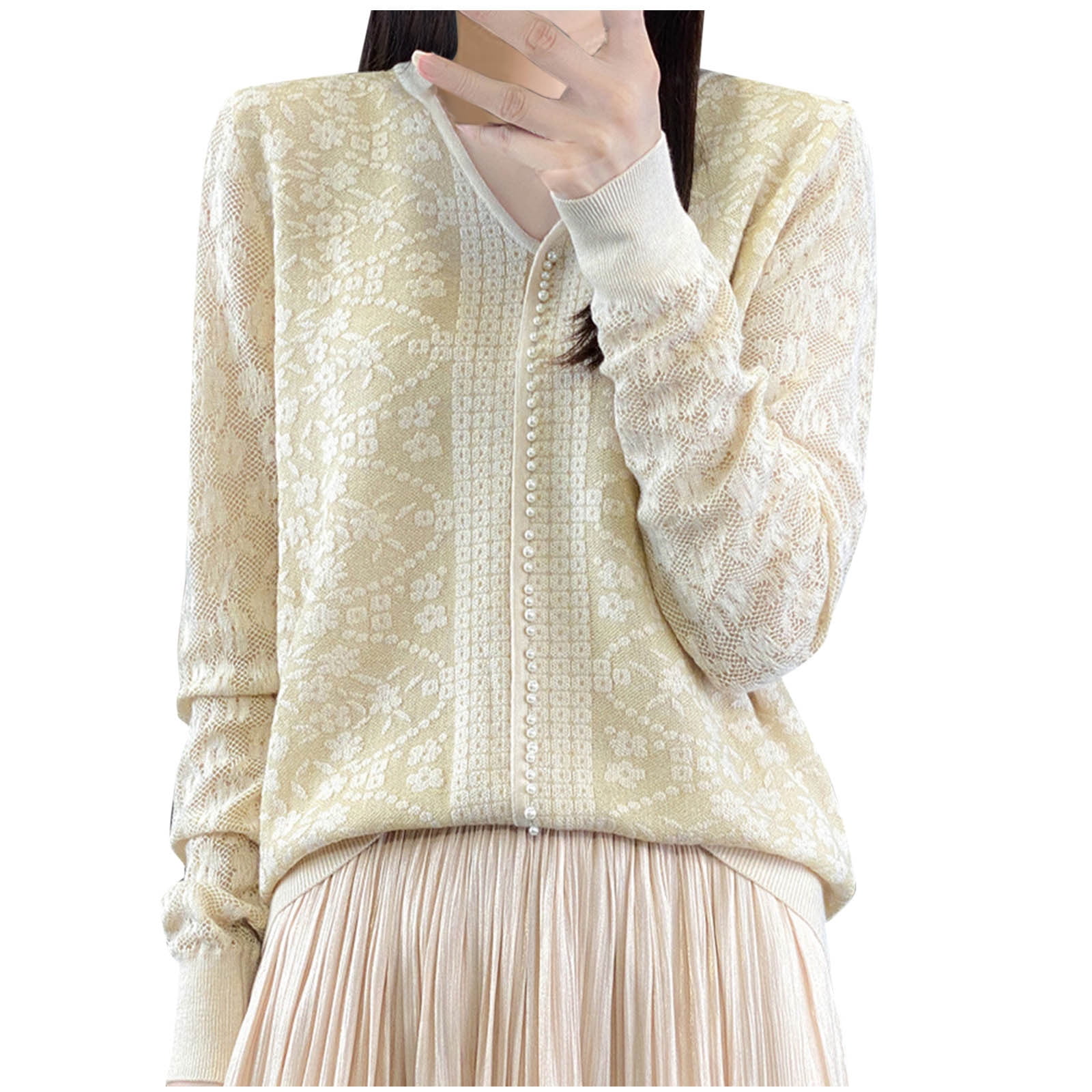 Ahabrexf Sweaters for Women, Fashion Casual V-Neck Solid Color Loose ...