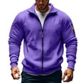 thumbnail image 1 of Ahabrexf Jackets for Men, Solid Color Long Sleeve Stand Collar Fleece Zip Pocket Coat, 1 of 2