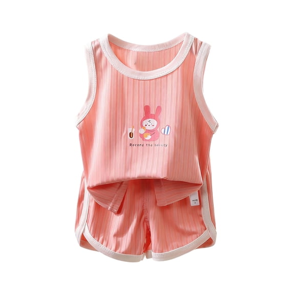 Ahabrexf Girls Short Sets Kids Rabbit Print Round Neck Sleeveless Top ...