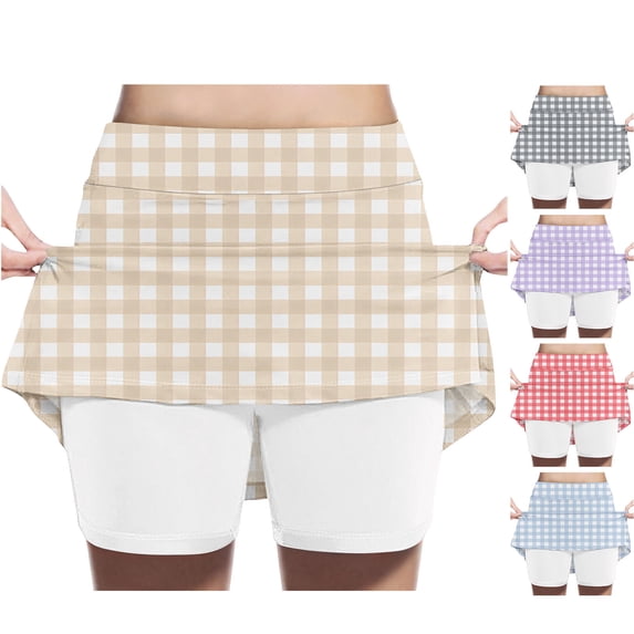 Ahabrexf Girls Skort Plaid High Waist A Line 2 in 1 Skirt with Shorts for Casual School Sports Summer Outdoor Play