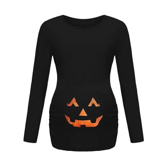 Ahabrexf Halloween Maternity Top for Pregnancy Casual Long Sleeve Printed Shirt