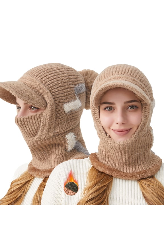 Hat and Scarf Set for Women,Winter Ear Protectors Color Matching Conjoined Knitted