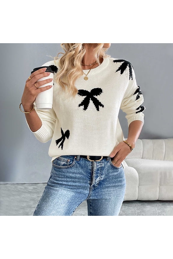 Heart Sweater for Women,Festive Knit Pullover with Bow and Heart Motif in Playful Seasonal Colors