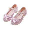 thumbnail image 1 of Ahabrexf Heels for Girls Kids Princess Dress Shoes Pearl Bow Sequins Crystal Performance Shoes for Wedding Party, 1 of 8