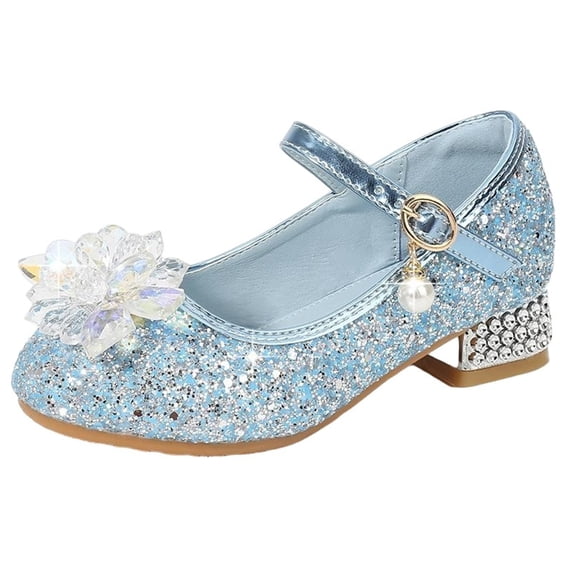 Ahabrexf Heels for Girls Princess Pearl Bow Dress Shoes Performance Stage Crystal High Heels Kids Party Wedding Shoes