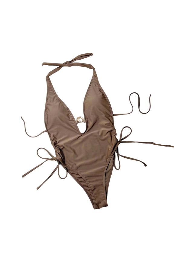 High Cut Bikini for Women Backless Split Beach Swimsuit Polyester Spandex Casual Bikini Set