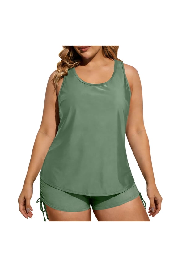 High Cut Swimsuits for Women No Steel Support Drawstring Split Swimsuit Solid Color Nylon Spandex Swimsuit Set