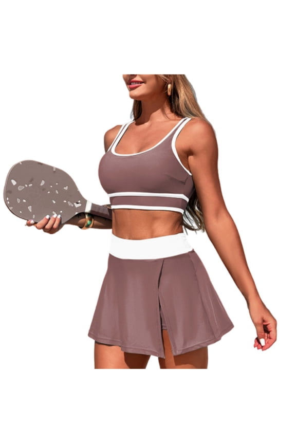High Elastic Waist Midi Skirt for Women High Cut Bikini 2 Pc Swimsuit with Chest Pad