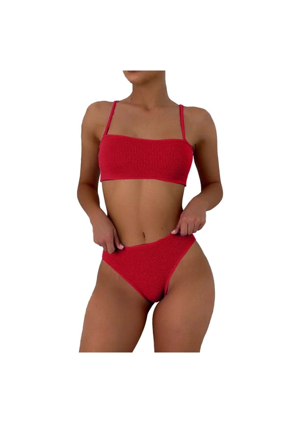 High Waist Bikini Set for Women 2 Pc Swimsuit Nylon Spandex Beach Swimwear