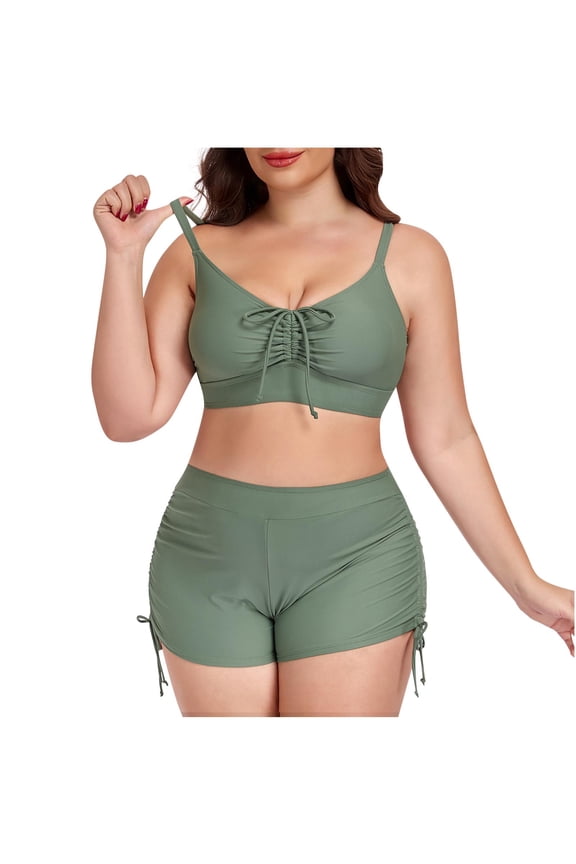 High Waist Bikini Sets for Women Solid Color Nylon Surf Suit Swimsuit 1 Set