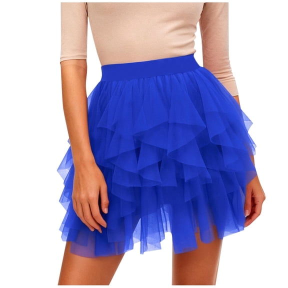 Ahabrexf High Waist Skirt,Ladies' Star Puff Mesh Yarn Cake Hem Spring Summer Skirt