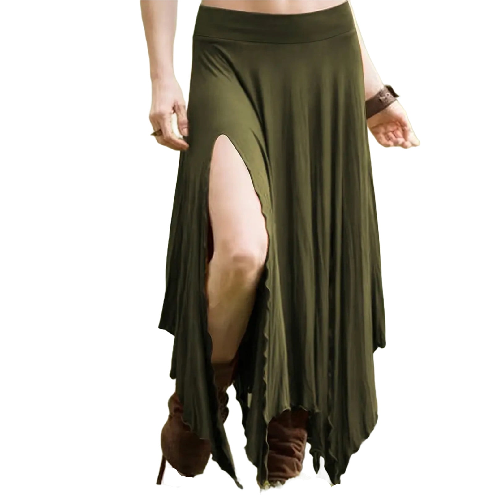 Split Solid Ahabrexf High Waisted Maxi Skirt Irregular Hem Split Solid Color Flared ...