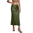 thumbnail image 1 of Ahabrexf High Waisted Skirt Satin Ruched Wrap Flowy Midi Solid Color for Women Spring Summer Fall, 1 of 9