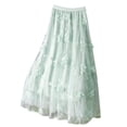 thumbnail image 1 of Ahabrexf High Waisted Skirt for Women Mid Length Double Layer Mesh with 3D Floral Design, 1 of 8