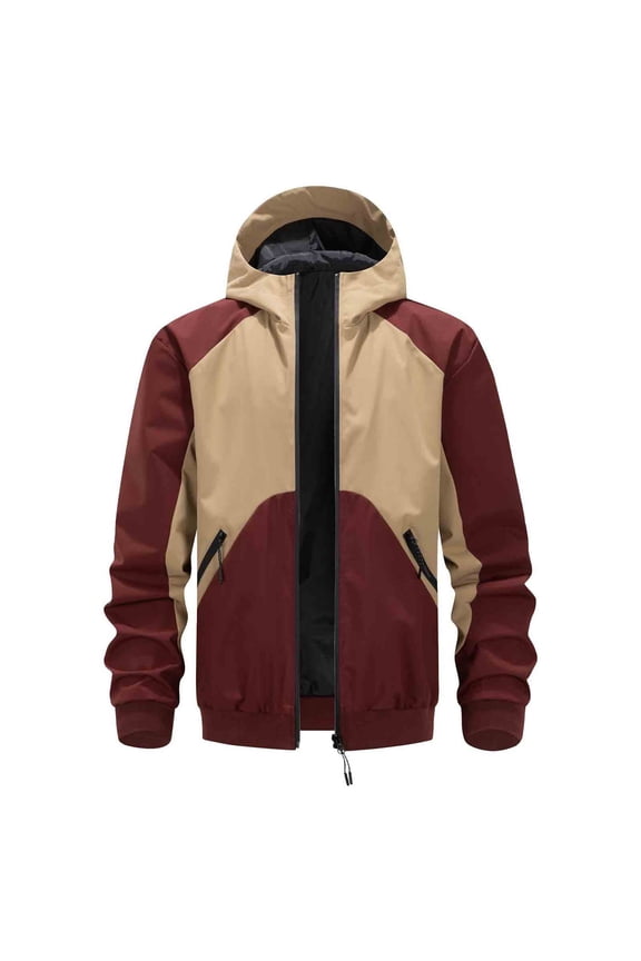 Hooded Jackets for Men,Solid Color Sporty Outdoor Casual Loose Padded Long Sleeve Zippered Pocket Coat