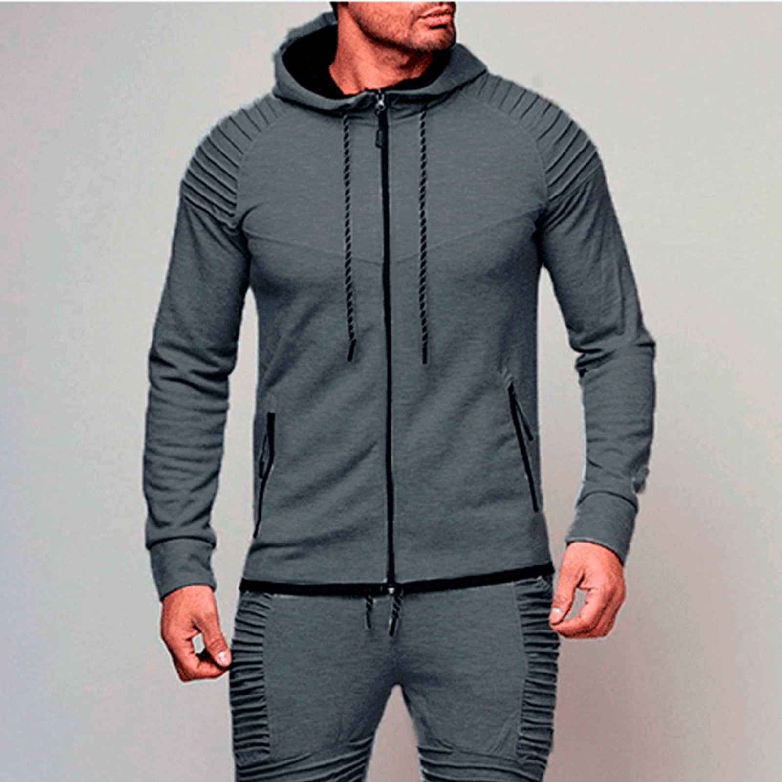 Ahabrexf Hooded Sweatshirt Men Fashionable Men's Solid Color Long ...