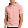thumbnail image 1 of Ahabrexf Hooded T-Shirt for Men with Short Sleeves, Solid Color, Casual, Spliced Design, Breathable Fabric, 1 of 8