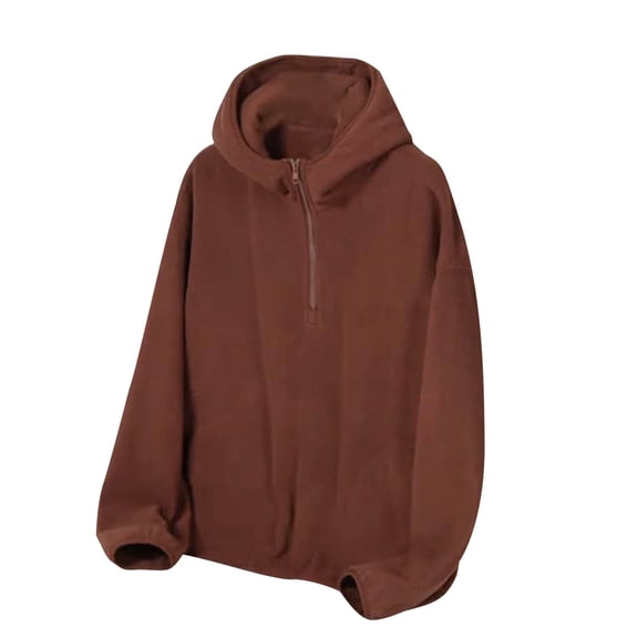 Ahabrexf Fleece Hoodie Men, Hooded Solid Pullover Long Sleeve Half Zip Outdoor Sweatshirt