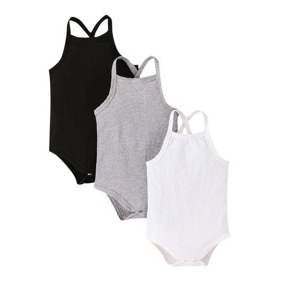 Ahabrexf Infant Romper for Unisex 0-24 Months 3 Piece Striped Sleeveless Soft Breathable Summer Wear