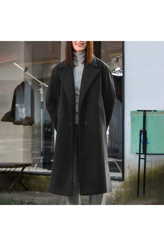 Christmas Sweatshirts for Women, Classic Hue Long Sleeve Lapel Button Wool Blend Coat