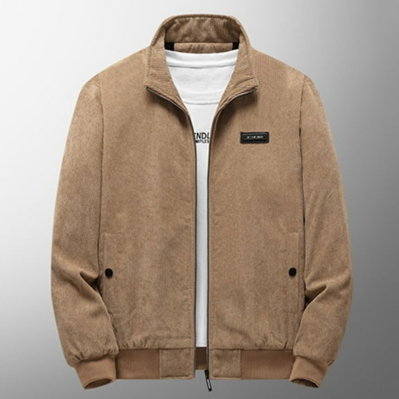 Ahabrexf Jackets for Men, Casual Corduroy Stand Collar Zip up Long Sleeve Warm Fashion Jacket