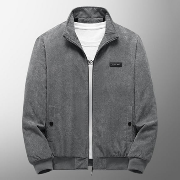 Ahabrexf Jackets for Men, Casual Corduroy Stand Collar Zip up Long Sleeve Warm Fashion Jacket