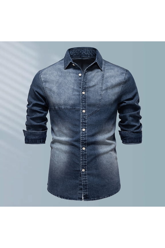 Denim Jacket, Men's Long Sleeve Collared Button Casual Fashion Outerwear Coat
