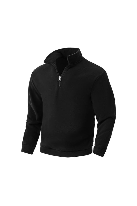 Long Sleeve Workout Top, Men's Half Zip Lapel Collar Casual Fleece Jacket Coat
