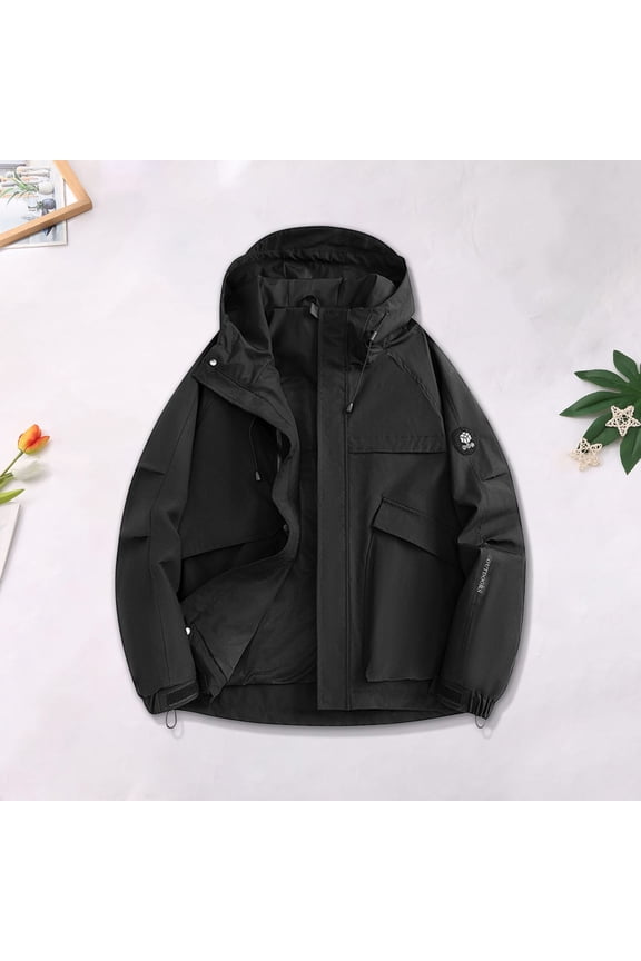 Hooded Stormtrooper Jacket, Men's Solid Long Sleeve Zip Pocket Casual Top