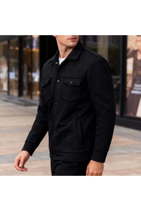 Knit Sweater Men, Snap Button Cardigan Flip Collar Pocket Long Sleeve Jacket Coat