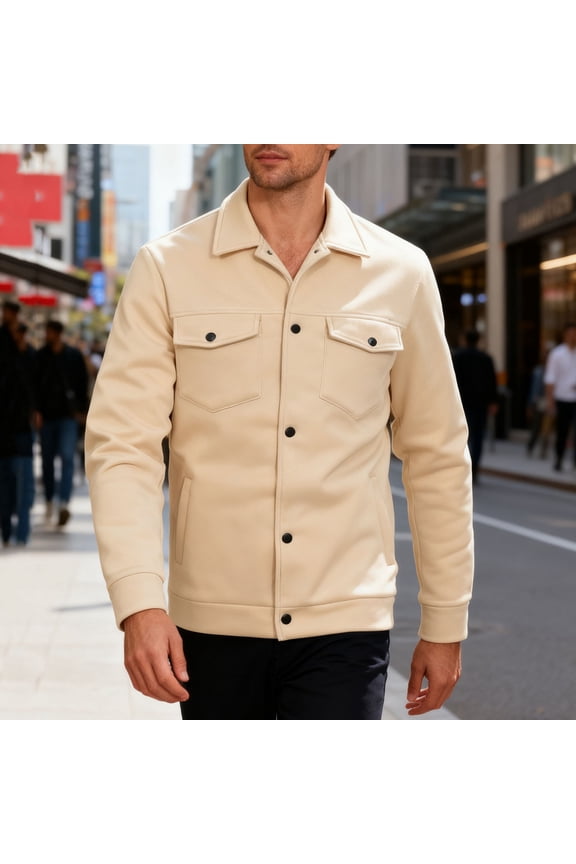 Knit Sweater Men, Snap Button Cardigan Flip Collar Pocket Long Sleeve Jacket Coat