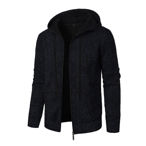 Ahabrexf Jackets for Men, Solid Color Long Sleeve Hooded Zipper Cardigan Knitted Top Jacket